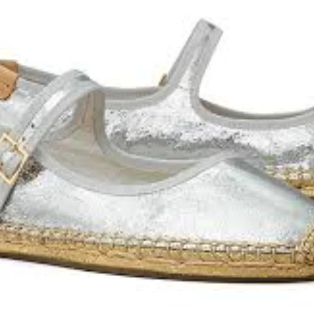 NIB Tory Burch Mary Jane Espadrille Flats Silver/Gray/Natural